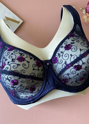 75d ажурний прозорий бюстгальтер темно синій лифчик lanny mode без поролону