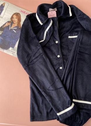 M,l,xl однотонна синя піжама жіноча з білою окантовкою, в сорочковому стилі.