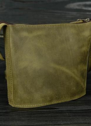 Жіноча шкіряна сумка елліс хл, натуральна вінтажна шкіра, колір оливка2 фото