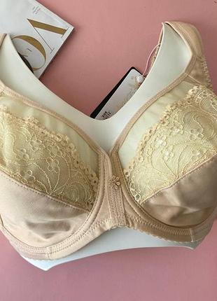 80/85/90/95е бежевый кружевной бюстгальтер больших размеров с сеточкой без поролона