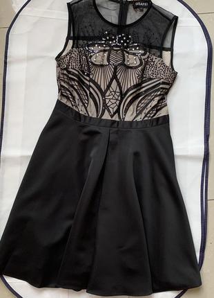 Платье вечернее черное с кружевом, вышивкой и бисером в наличии