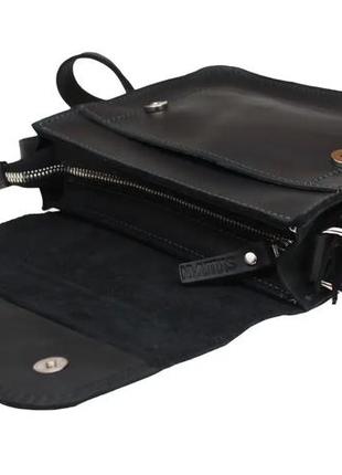 Женская маленькая кожаная сумка клатч кросс-боди через плечо из натуральной кожи черная5 фото