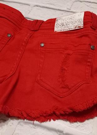 Красные шорты короткие, женские шорты, красные шорты со стразами6 фото