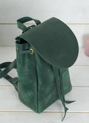 Жіночий шкіряний рюкзак на затяжках, натуральна вінтажна шкіра колір зелений2 фото