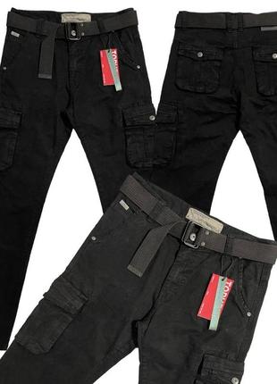 Джинсы чёрные прямые летние мужские р.32 с накладными карманами iteno (tophero) карго2 фото