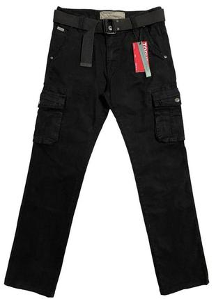 Джинсы чёрные прямые летние мужские р.32 с накладными карманами iteno (tophero) карго1 фото