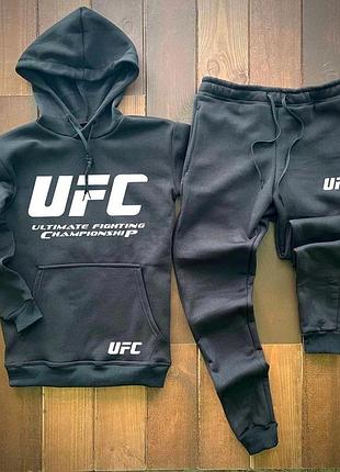 Чоловічий зимовий спортивний костюм чорний ufc  ⁇  утеплений комплект юфс худі та штани на флісі