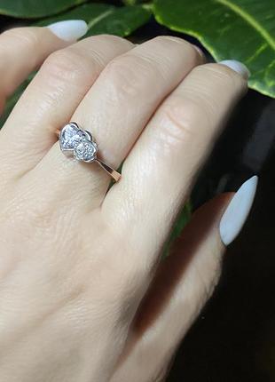 💍 17,5 р. серебряное кольцо сердце цветок серебро 925 золото 375 пробы3 фото