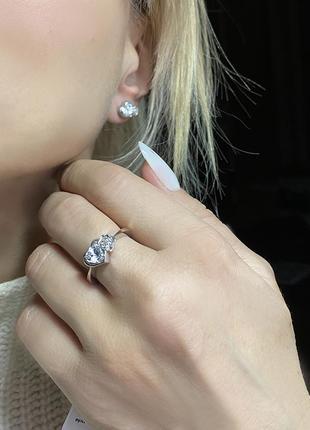 💍 17,5 р. серебряное кольцо сердце цветок серебро 925 золото 375 пробы4 фото