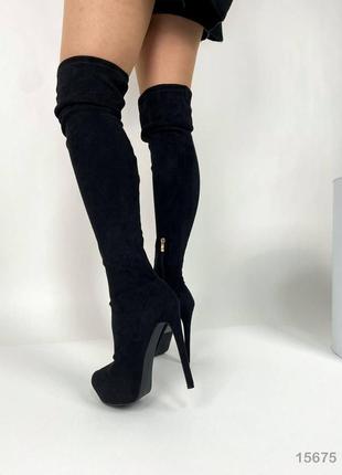 15675👠женские ботфорты черные на каблуке