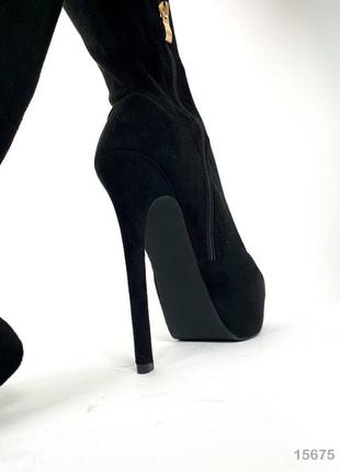 15675👠женские ботфорты черные на каблуке