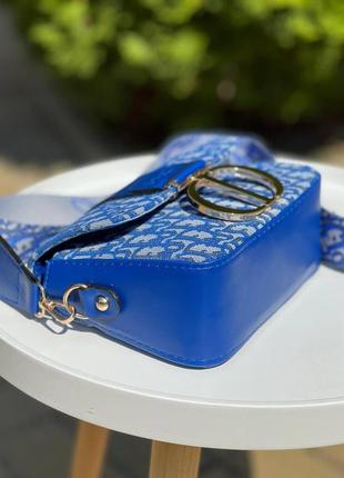 Женская сумка диор синего цвета ткань и эко-кожа3 фото