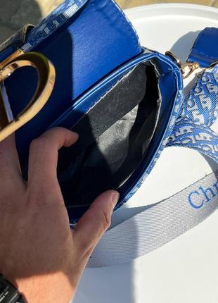 Женская сумка диор синего цвета ткань и эко-кожа5 фото