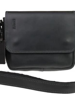 Женская маленькая кожаная сумка клатч кросс-боди через плечо из натуральной кожи черная1 фото