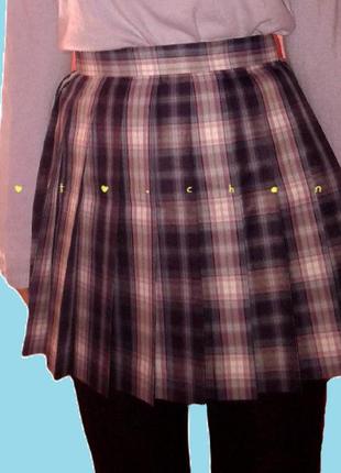 Фиолетовая лиловая плиссированная юбка школьная с карманом