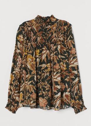 Коричневая блузка в листья с жаткой h&amp;m8 фото
