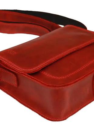 Женская маленькая кожаная сумка клатч кросс-боди через плечо из натуральной кожи красная4 фото