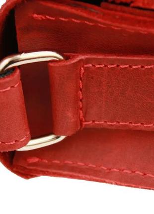 Женская маленькая кожаная сумка клатч кросс-боди через плечо из натуральной кожи красная8 фото