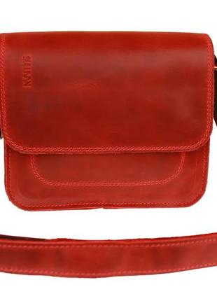 Женская маленькая кожаная сумка клатч кросс-боди через плечо из натуральной кожи красная2 фото