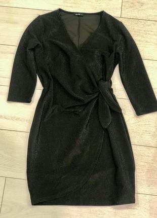 Чёрное мини-платье, блескучее платье, праздничное платье7 фото