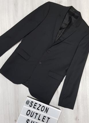 Черный шерстяной мужской пиджак slim fit l 50,черный мужской пиджак шерсть1 фото