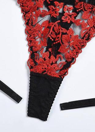 Соблазнительный кружевной комплект нижнего белья женское белье с поясом лиф с косточками чёрный красный s m l5 фото