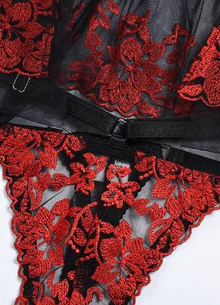 Соблазнительный кружевной комплект нижнего белья женское белье с поясом лиф с косточками чёрный красный s m l3 фото