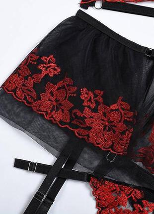 Соблазнительный кружевной комплект нижнего белья женское белье с поясом лиф с косточками чёрный красный s m l6 фото