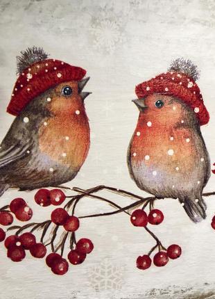 Подарочная коробка праздничная новогодняя «зимние птички» хендмейд, ручная работа7 фото