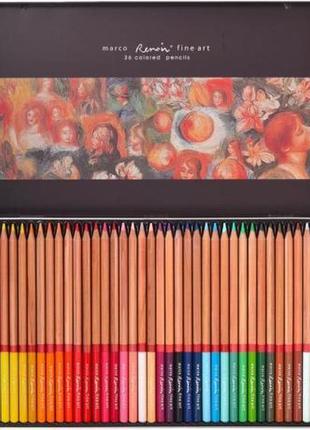 Олівці кольорові акварельні 36 кольорів "marco" renoir у металевому пеналі fineart-36tn3 фото