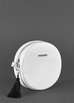 Женская кожаная круглая сумка через плечо кросс-боди из натуральной кожи белая3 фото
