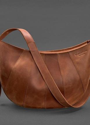 Женская кожаная сумка через плечо круассан из натуральной кожи светло-коричневая