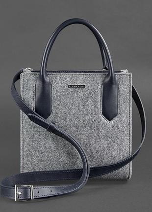 Женская фетровая сумка через плечо кросс-боди из фетра и синими вставками из натуральной кожи1 фото