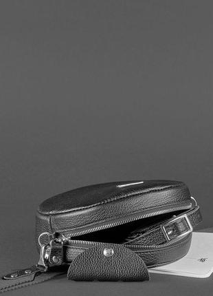 Женская кожаная круглая сумка через плечо кросс-боди из натуральной кожи черная4 фото