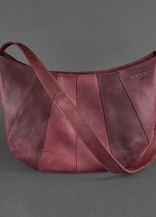 Жіноча шкіряна сумка через плече круассан з натуральної шкіри бордова