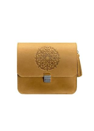 Жіноча шкіряна сумка через плече бохо сумка меседжер крос-боді з натуральної шкіри жовта10 фото