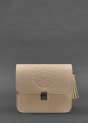 Жіноча шкіряна сумка через плече бохо сумка меседжер крос-боді з натуральної шкіри світло-біжева2 фото