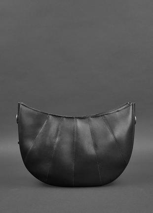 Жіноча шкіряна сумка через плече круассан з натуральної шкіри чорна4 фото