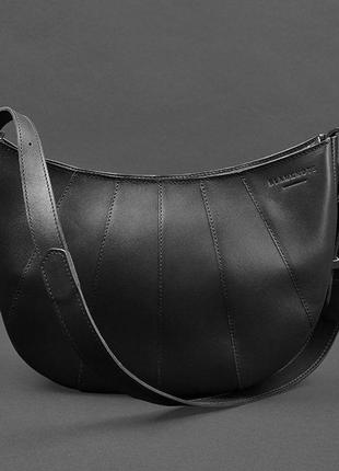 Женская кожаная сумка через плечо круассан из натуральной кожи черная