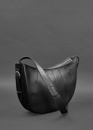Жіноча шкіряна сумка через плече круассан з натуральної шкіри чорна5 фото