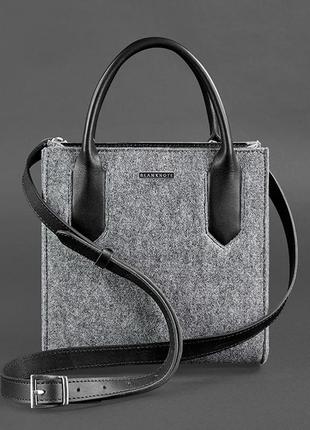 Женская фетровая сумка через плечо кросс-боди из фетра и черными вставками из натуральной кожи