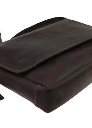 Женская кожаная сумка для документов а4 большая из натуральной кожи на плечо с клапаном коричневая3 фото