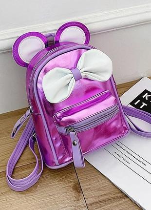 Маленький дитячий рюкзак міккі маус з вушками і бантиком, міні рюкзак для дівчаток блискучий з вухами