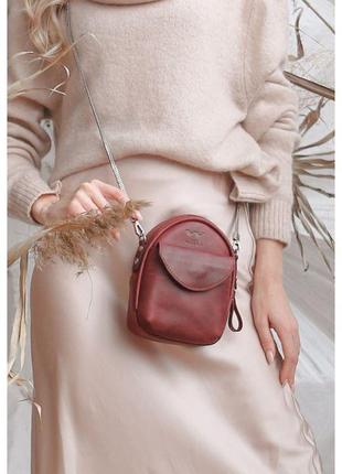 Кожаная женская мини-сумка kroha бордовая винтажная2 фото