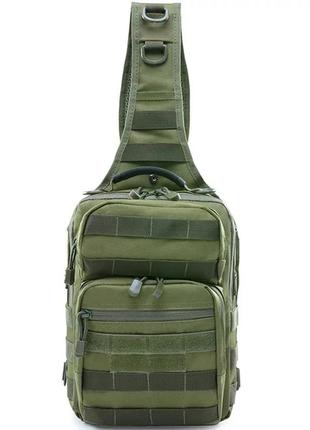 Нагрудная сумка с быстрым сбросом мужская тактическая сумка на много отделений многофункциональная. зеленая5 фото