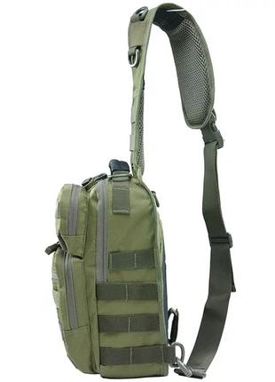 Нагрудная сумка с быстрым сбросом мужская тактическая сумка на много отделений многофункциональная. зеленая2 фото