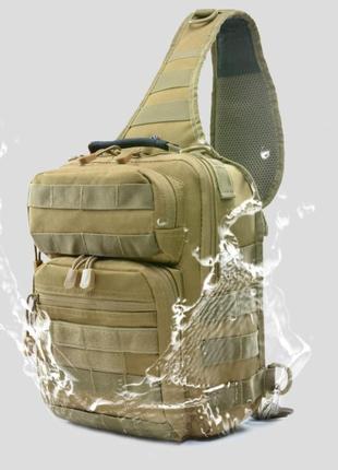 Нагрудная сумка с быстрым сбросом мужская тактическая сумка на много отделений многофункциональная. зеленая8 фото