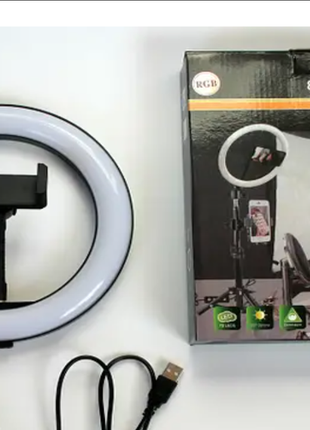 Разноцветная кольцевая led лампа 20 см с держателем для смартфона usk mj20 rgb светодиодное кольцо