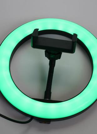 Різнобарвна кільцева led лампа 20 см з тримачем для смартфона ukc mj20 rgb світлодіодне кільце3 фото