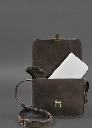 Женская кожаная сумка через плечо бохо сумка мессенджер кросс-боди из натуральной кожи темно-коричневая6 фото